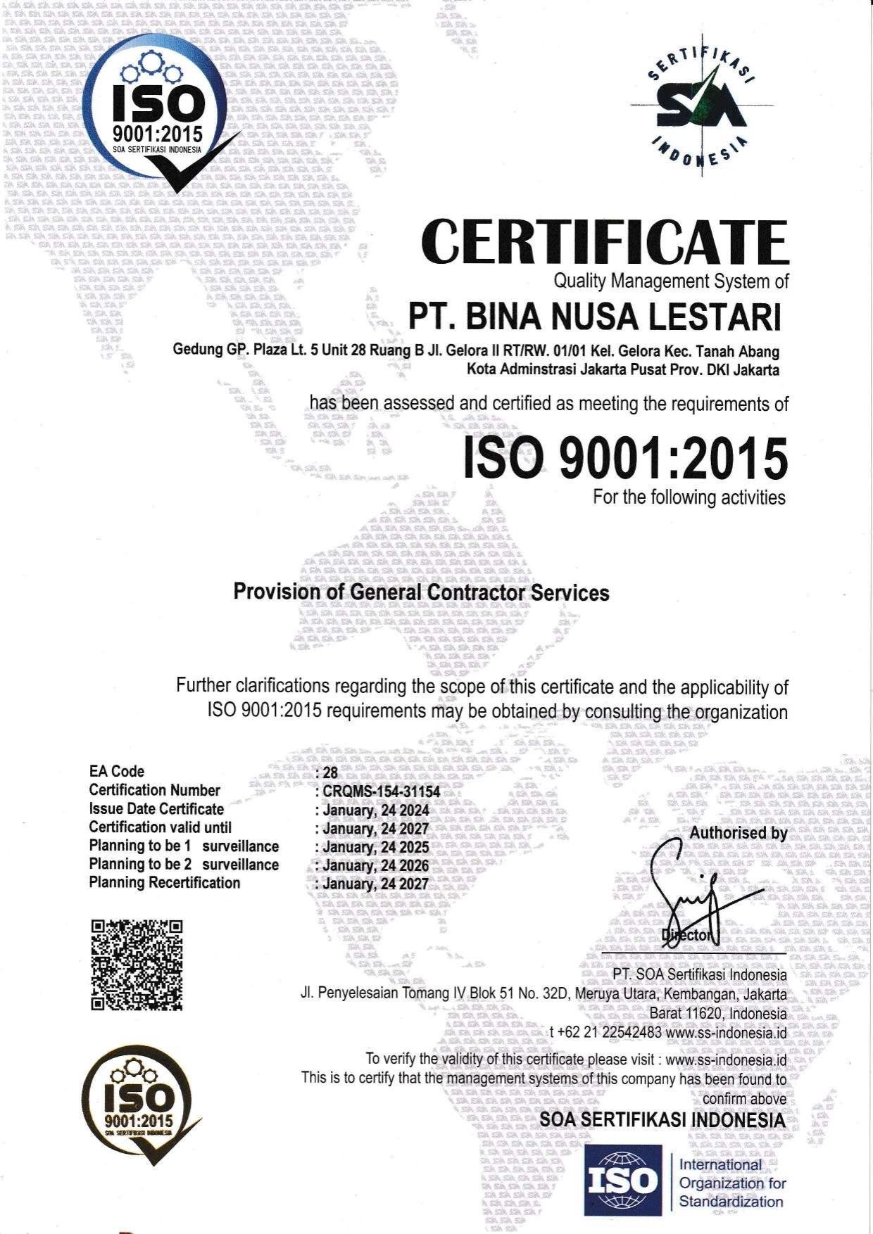 Preview Sertifikat ISO 9001:2015 PT Bina Nusa Lestari